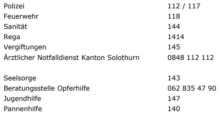 notfall spital solothurn Notfall Solothurn Nummern